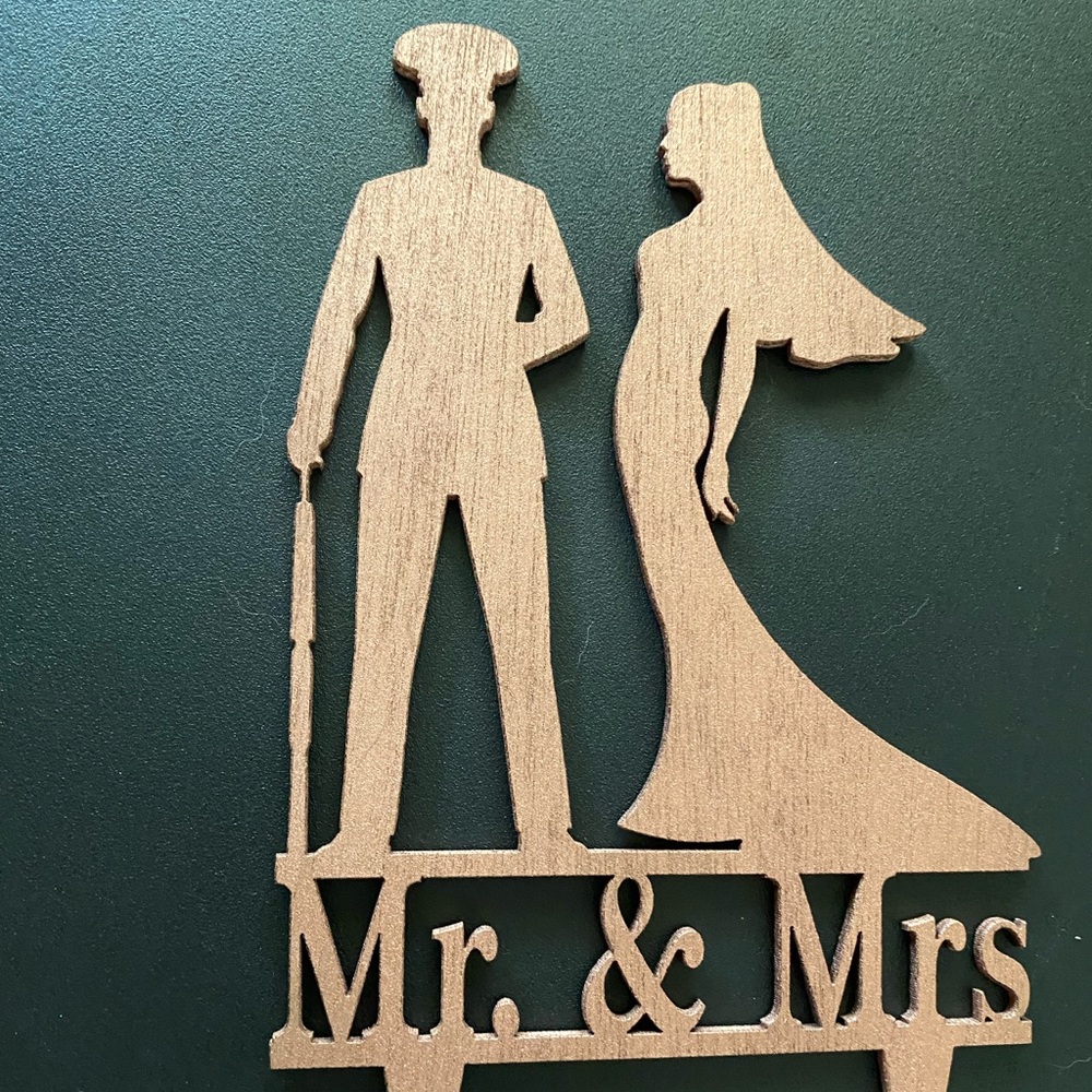 Wood cake topper for MarineCorp wedding